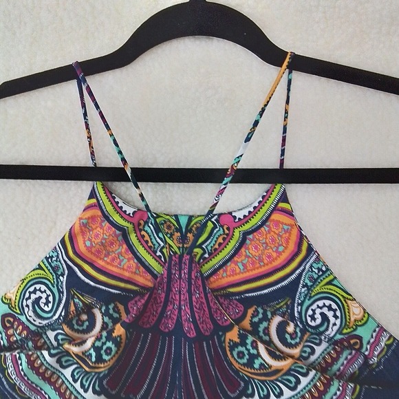 ReneeC. Peakcock Halter Racer Back Tank Size Small in Navy, Pink, Yellow - Picture 6 of 9